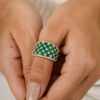 925 Sterling Silver Emerald Diamond Wide Band - Image 2