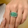 925 Sterling Silver Emerald Diamond Wide Band - Image 3