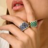 925 Sterling Silver Emerald Diamond Wide Band - Image 4