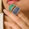 925 Sterling Silver Emerald Diamond Wide Band - Image 5