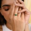 925 Sterling Silver Emerald East West Statement Ring - Image 2