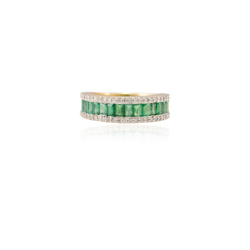 925 Sterling Silver Emerald Half Diamond Eternity Band