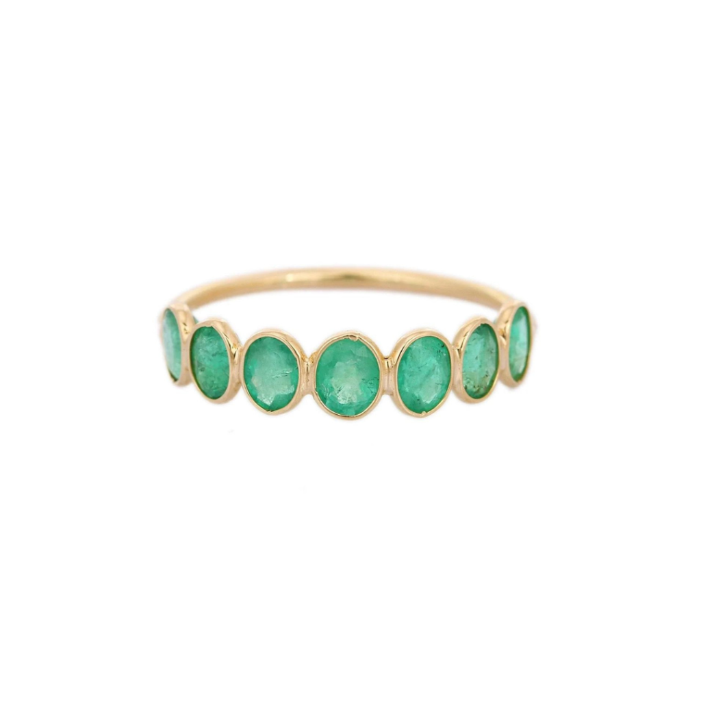 925 Sterling Silver Emerald Half Eternity Band
