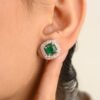 Gold-plated 925 Sterling Silver stud earrings with emerald and diamond accents