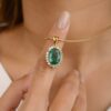 925 Sterling Silver Emerald Halo Diamond Pendant - Image 2