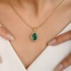 925 Sterling Silver Emerald Halo Diamond Pendant - Image 5