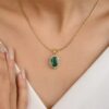 925 Sterling Silver Emerald Halo Diamond Pendant - Image 6