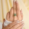 925 Sterling Silver Emerald Handmade Floral Diamond Ring - Image 2