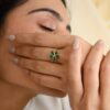 925 Sterling Silver Emerald Handmade Floral Diamond Ring - Image 5