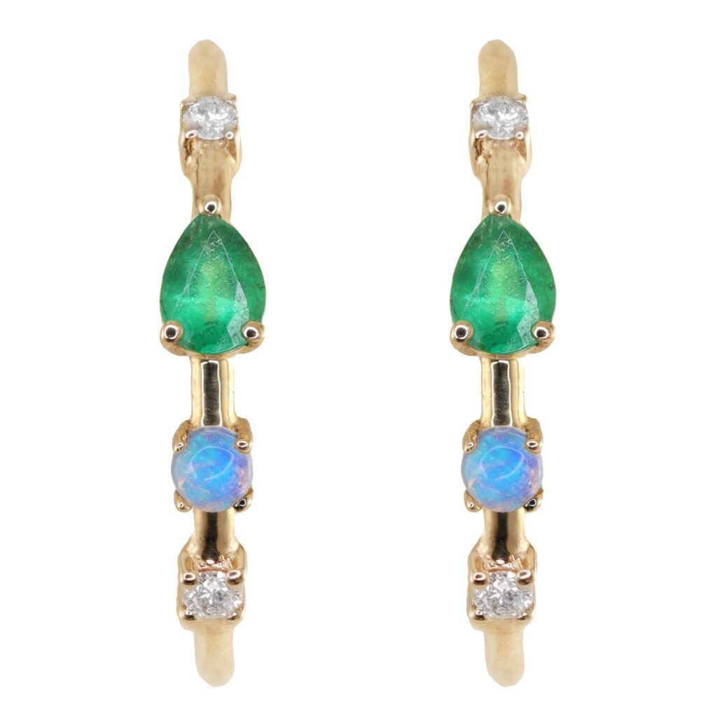925 Sterling Silver Emerald Opal Diamond Eleuthera Hoop
