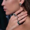 925 Sterling Silver Emerald Open Pear Diamond Ring - Image 2