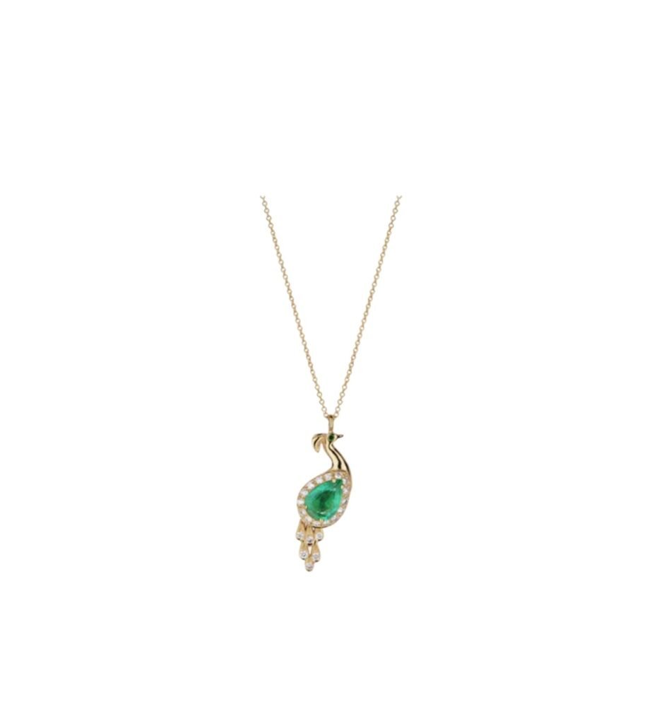 925 Sterling Silver Emerald Peacock Diamond Pendant