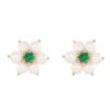 925 Sterling Silver Emerald Pearl Flower Stud