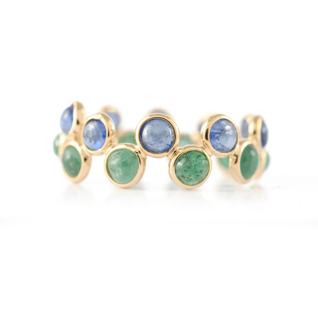925 Sterling Silver Emerald Sapphire Eternity Band
