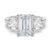 925 Sterling Silver Emerald Shaped Three Stone Diamond Engagement Ring