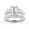 925 Sterling Silver Emerald Shaped Three Stone Diamond Engagement Ring - Image 15