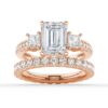 925 Sterling Silver Emerald Shaped Three Stone Diamond Engagement Ring - Image 16
