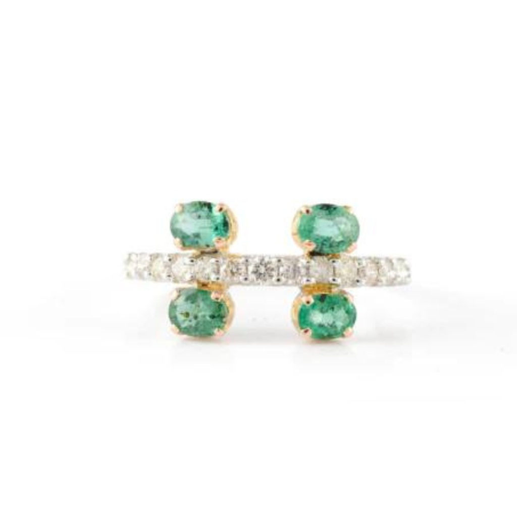 925 Sterling Silver Emerald Statement Diamond Ring