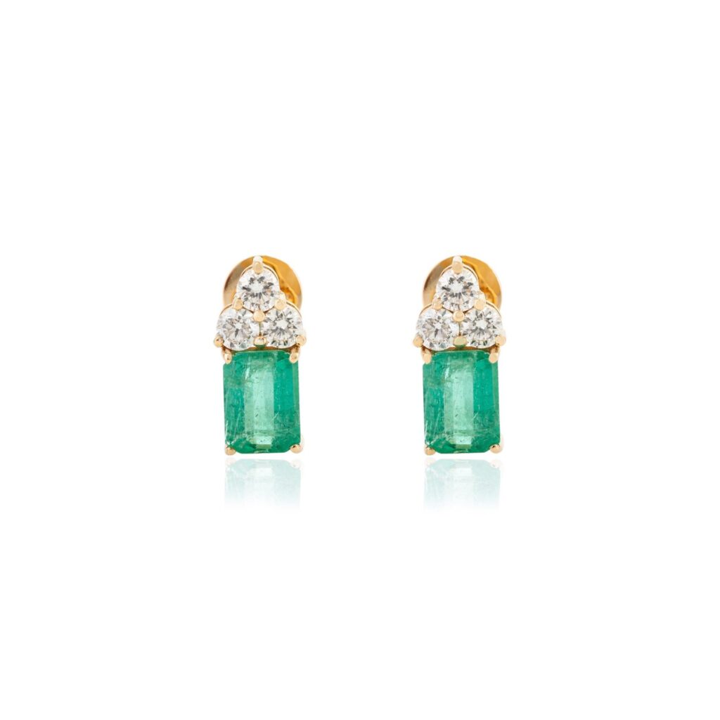 925 Sterling Silver Emerald Three Diamond Stud Earrings