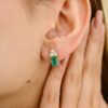925 Sterling Silver Emerald Three Diamond Stud Earrings - Image 2
