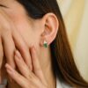 925 Sterling Silver Emerald Three Diamond Stud Earrings - Image 4