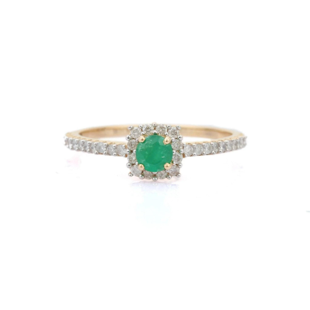 925 Sterling Silver Emerald Wedding Diamond Ring