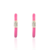 Sterling silver huggie hoop earrings with enamel and CZ sparkle