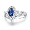 925 Sterling Silver "endless Blue" Luxe Crown Pear Shaped Sapphire Diamond Ring - Image 2