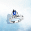 925 Sterling Silver "endless Blue" Luxe Crown Pear Shaped Sapphire Diamond Ring - Image 5