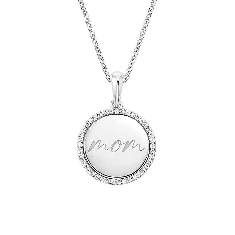 925 Sterling Silver Engravable Mom Disc Diamond Pendant Necklace