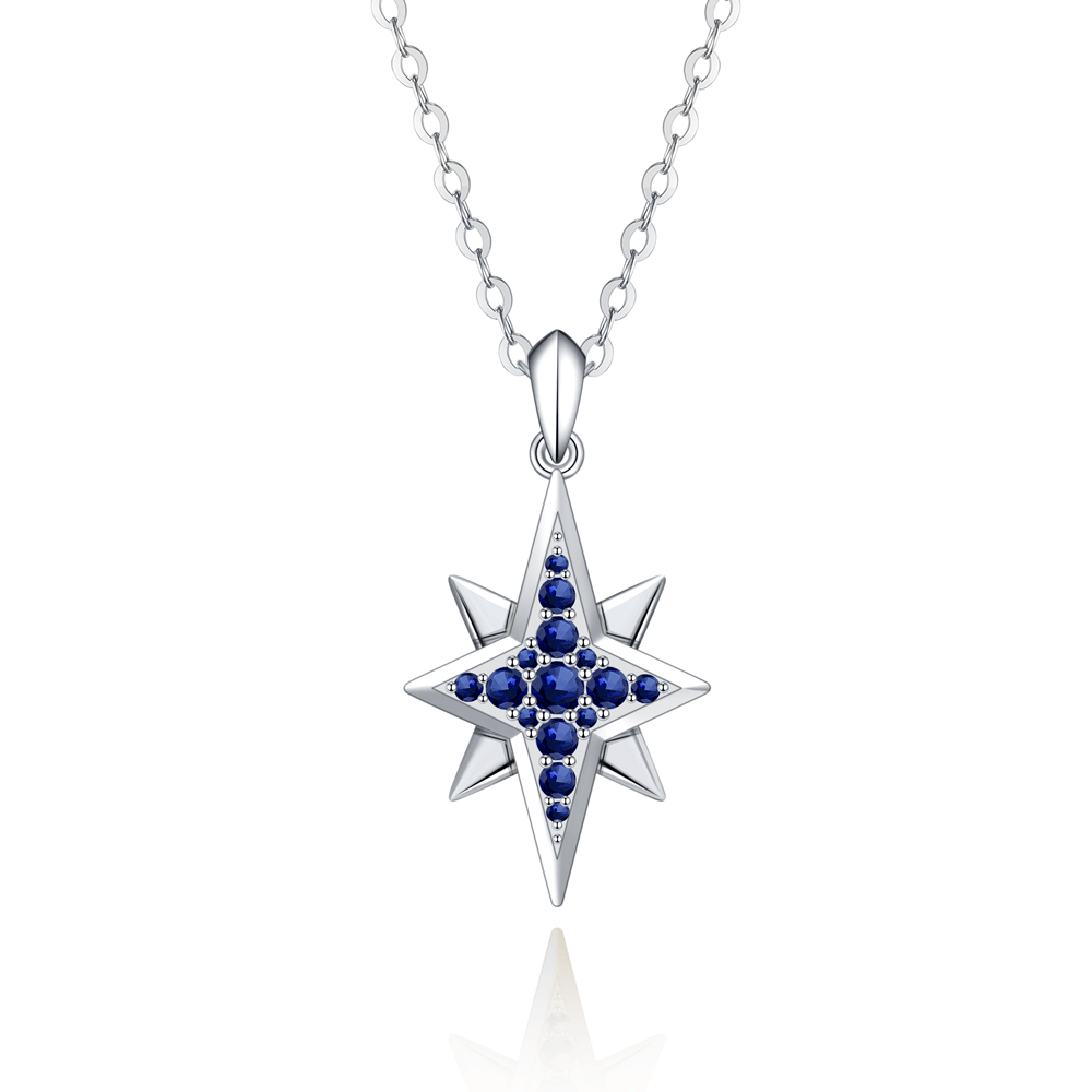 925 Sterling Silver Engravable North Star Diamond Necklace Pendant