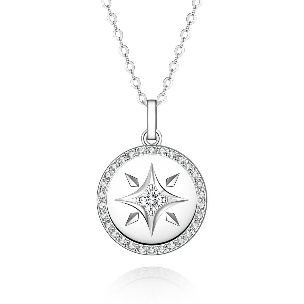925 Sterling Silver Engravable North Star Diamond Necklace Pendant