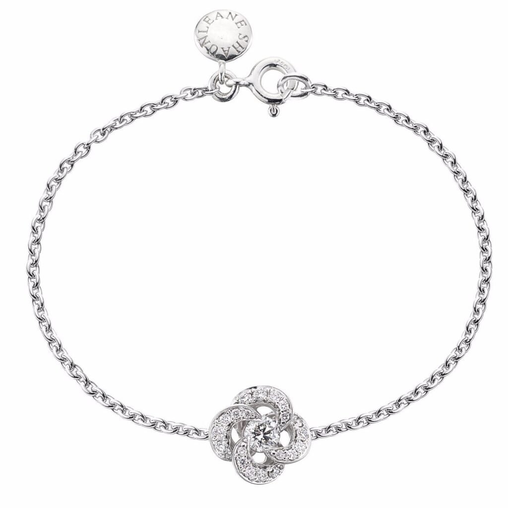 925 Sterling Silver Entwined Petal Flower Bracelet and 0.10CT Diamond