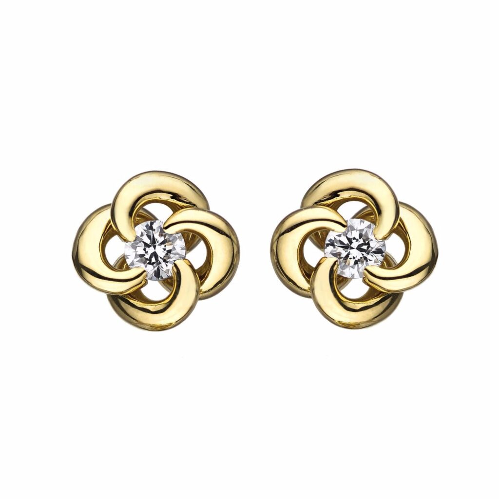 925 Sterling Silver Entwined Petal Flower Diamond Earrings