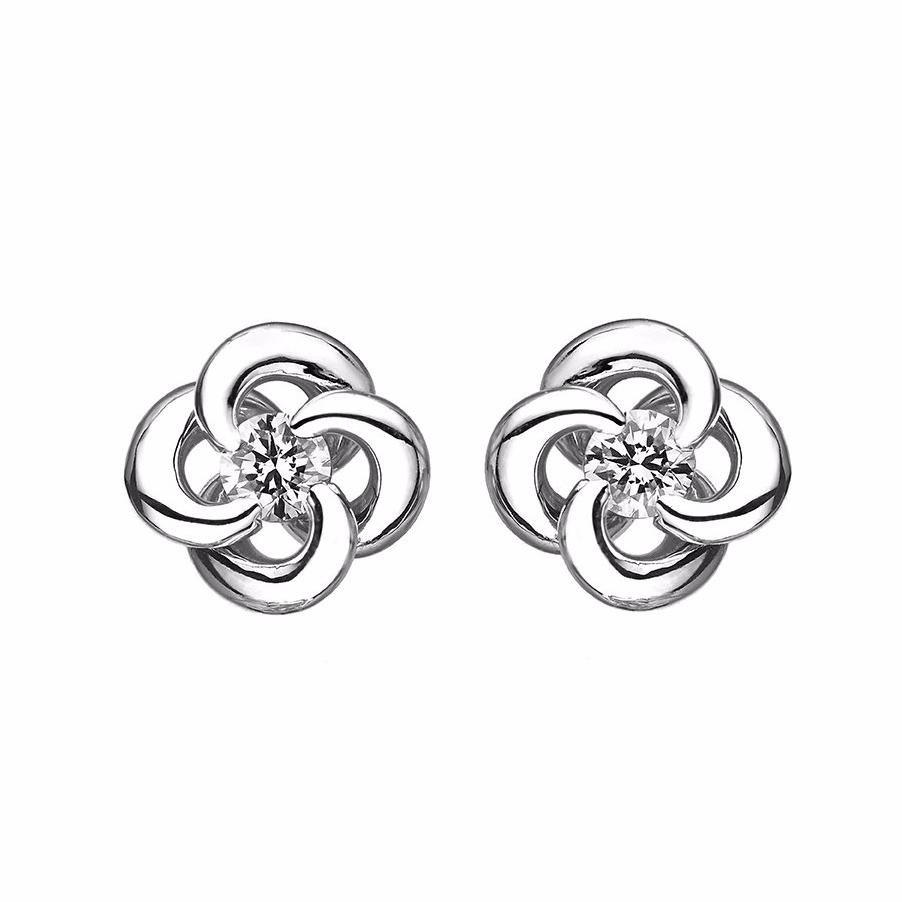 925 Sterling Silver Entwined Petal Flower Diamond Earrings