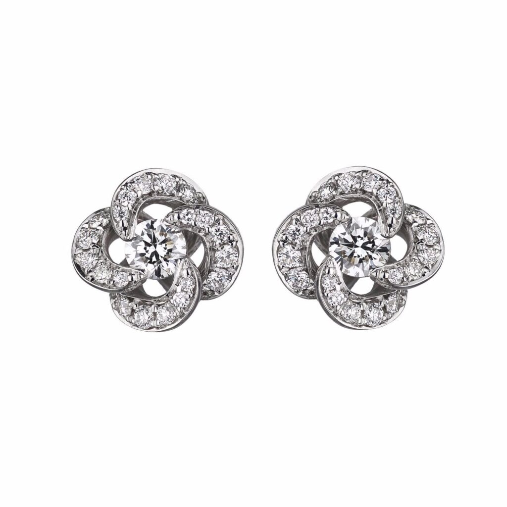 925 Sterling Silver Entwined Petal Flower Earrings and 0.10CT Diamond