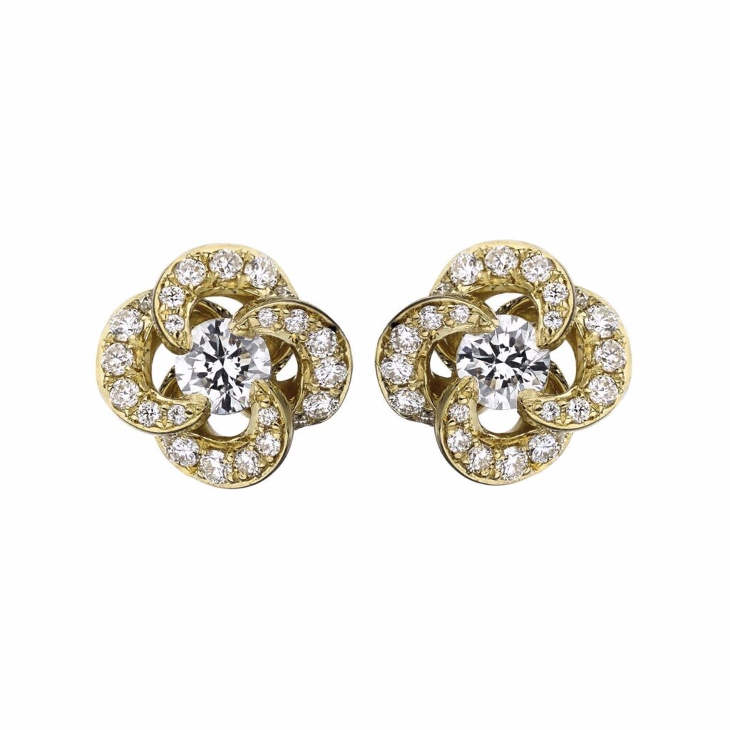 925 Sterling Silver Entwined Petal Flower Earrings and 0.10CT Diamond
