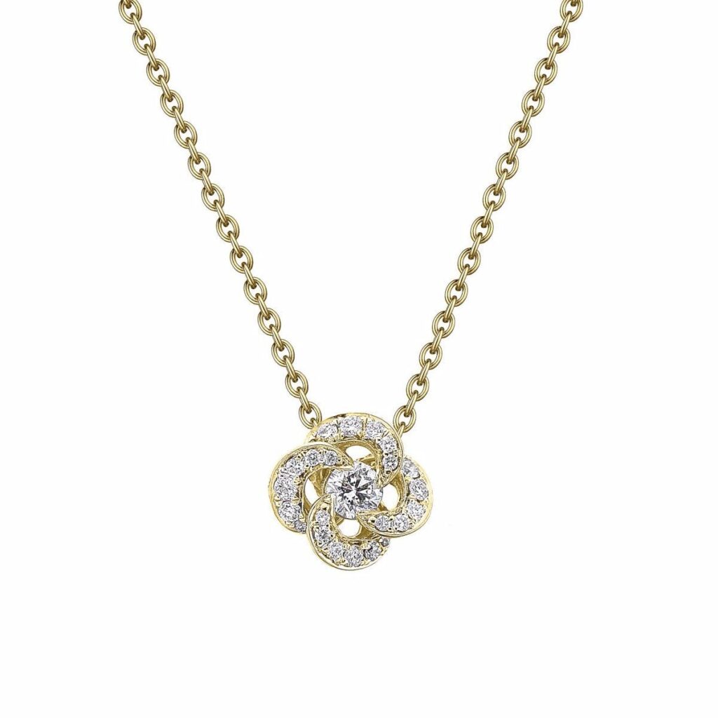 925 Sterling Silver Entwined Petal Flower Necklace and 0.10CT Diamond