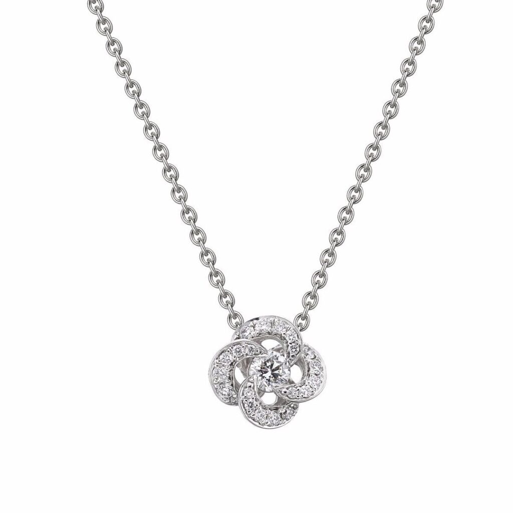 925 Sterling Silver Entwined Petal Flower Necklace and 0.10CT Diamond