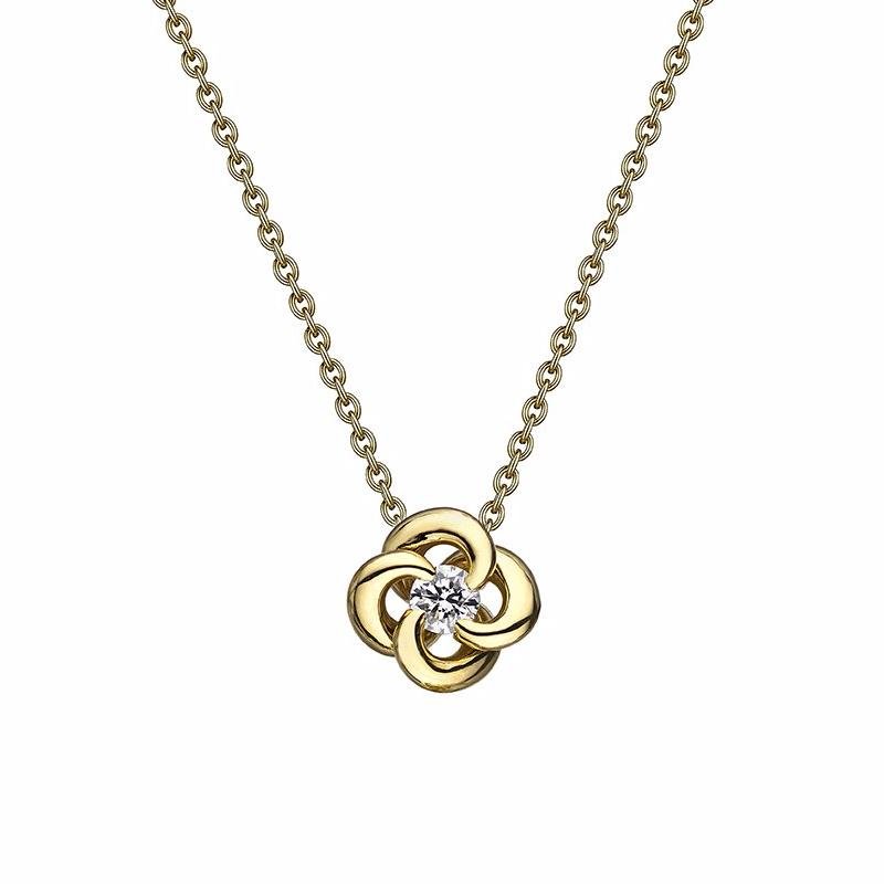 925 Sterling Silver Entwined Petal Flower Necklace and 0.10CT Diamond