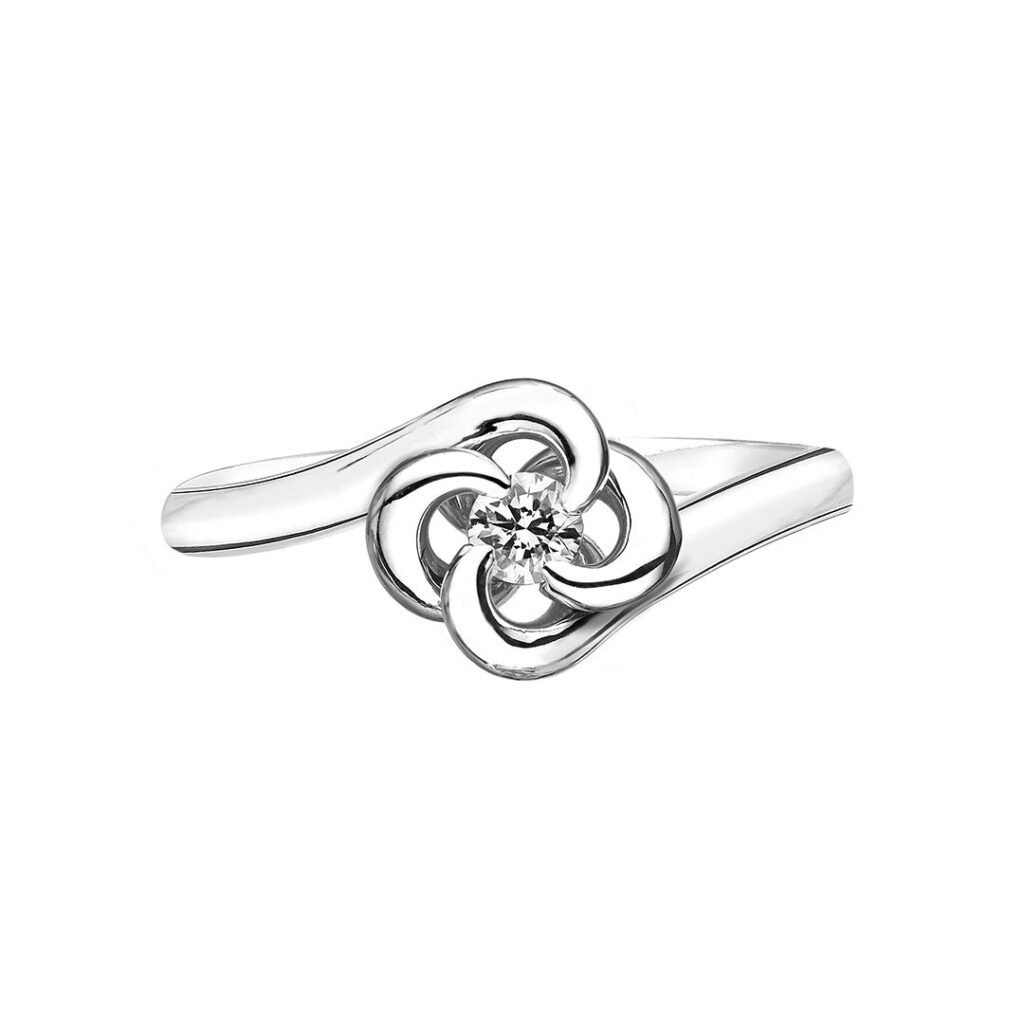 925 Sterling Silver Entwined Petal10 Engagement Ring and 0.10CT Diamond