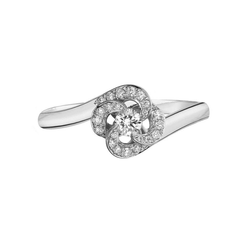 925 Sterling Silver Entwined Petal10 Engagement Ring and 0.24CT Diamond
