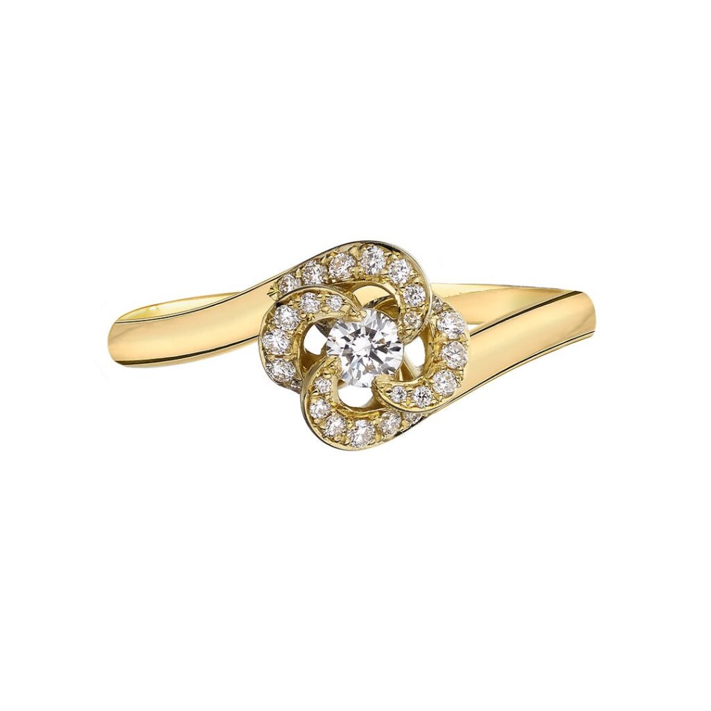 925 Sterling Silver Entwined Petal10 Engagement Ring and 0.24CT Diamond