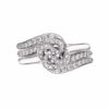 925 Sterling Silver Entwined Petal10 Eternity Ring Set and 0.64CT Diamond