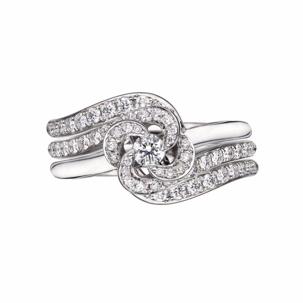 925 Sterling Silver Entwined Petal10 Eternity Ring Set and 0.64CT Diamond