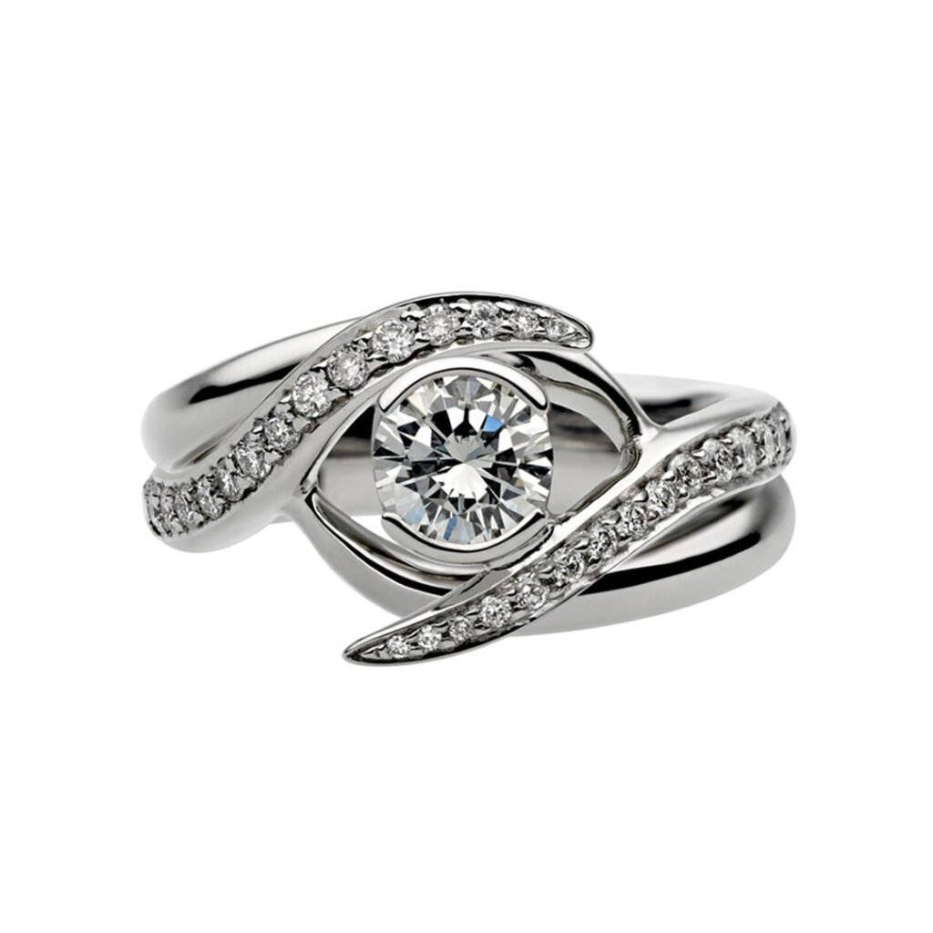 925 Sterling Silver Entwined Rapture35 Engagement Ring Set and 0.59CT Diamond