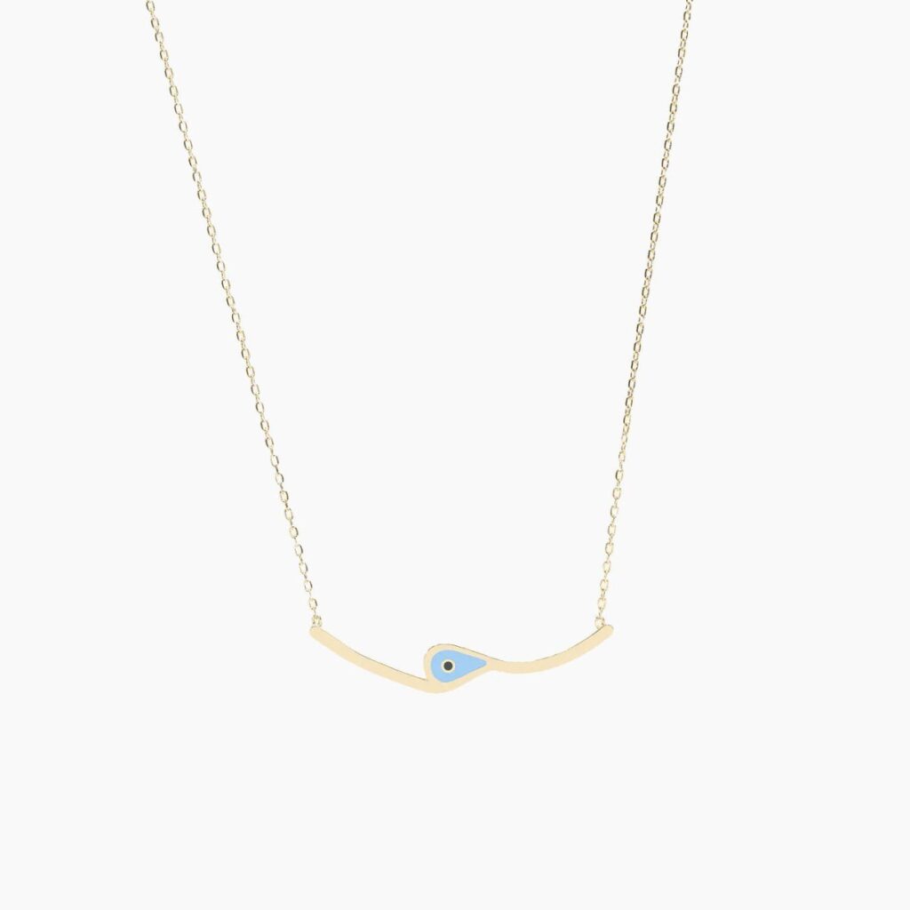 925 Sterling Silver Evil Eye Bar Necklace