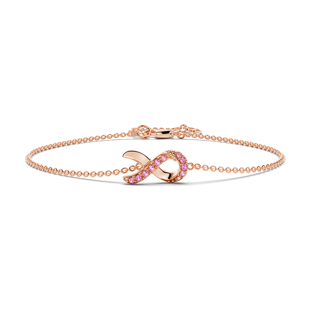 925 Sterling Silver "faith Over Fear" Ribbon Bracelet Pave Pink Sapphires