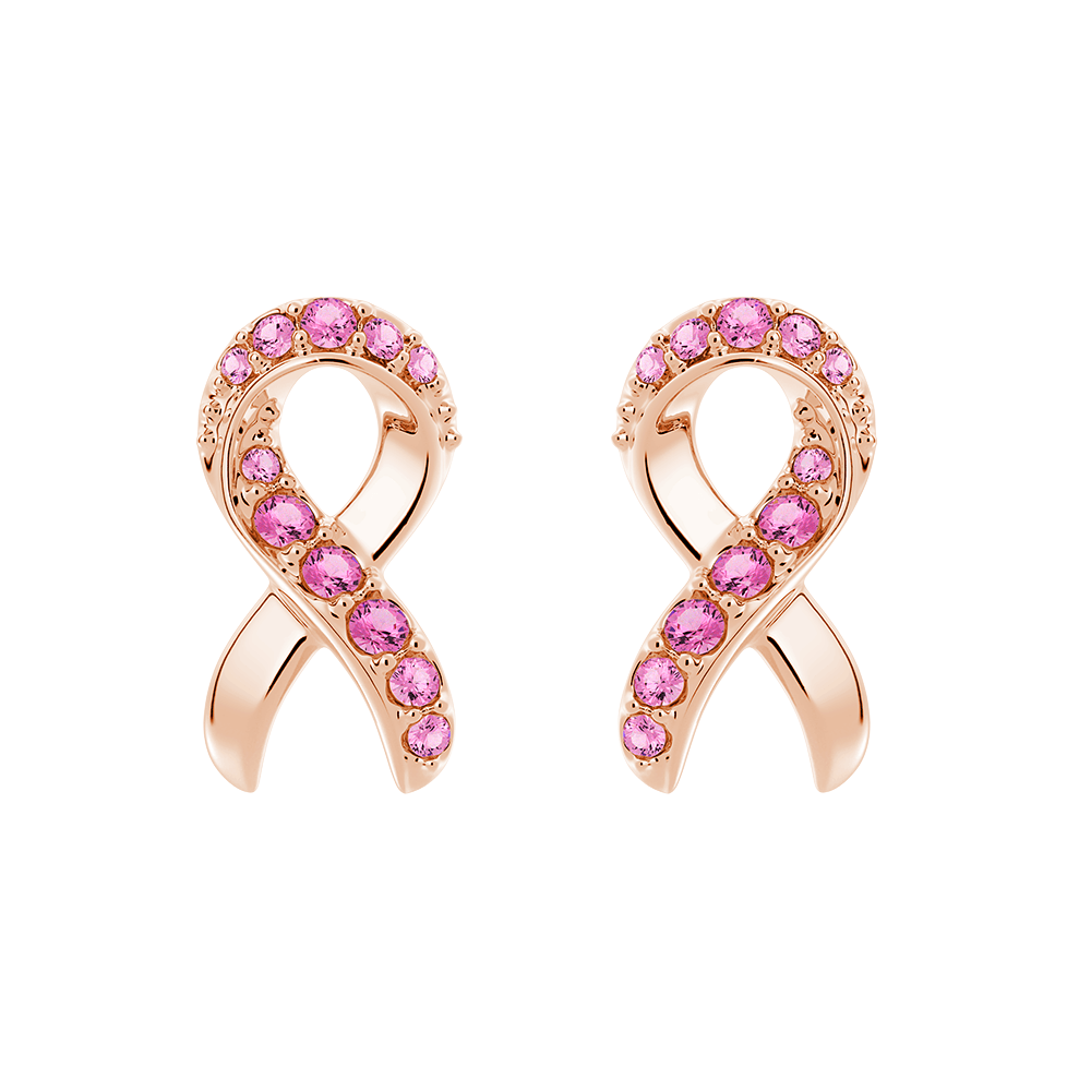 925 Sterling Silver "faith Over Fear" Ribbon Earrings Pave Pink Sapphires