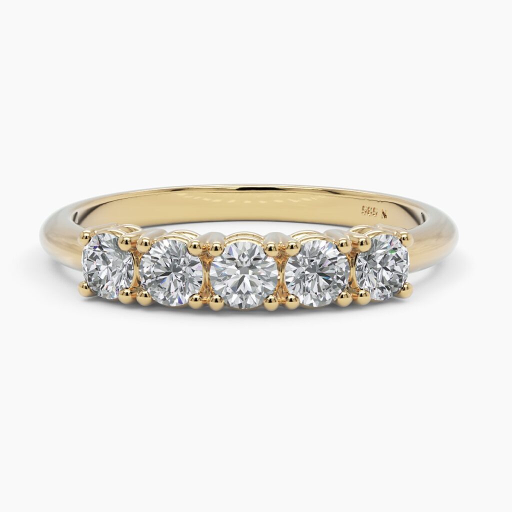 925 Sterling Silver Five Diamond Band Ring
